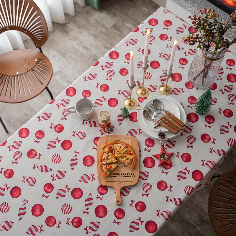 Red Candy Pattern Tablecloth, Christmas Holiday Fabric Rectangle