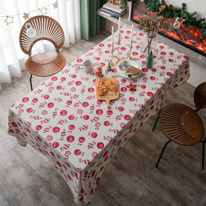 Red Candy Pattern Tablecloth, Christmas Holiday Fabric Rectangle