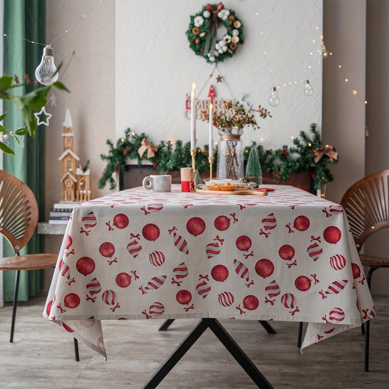 Red Candy Pattern Tablecloth, Christmas Holiday Fabric Rectangle