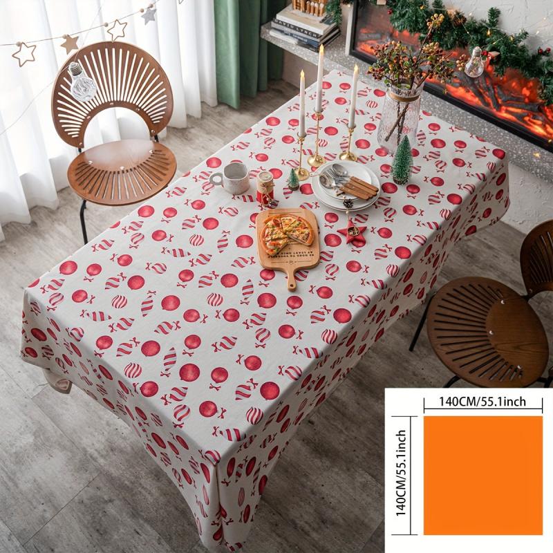 Red Candy Pattern Tablecloth, Christmas Holiday Fabric Rectangle