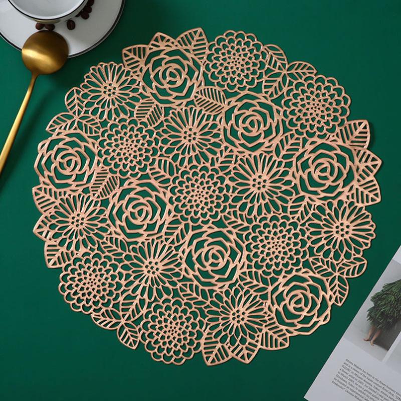 Rose PVC Placemats Insulated Anti Slip Washable for Home Kitchen Dining