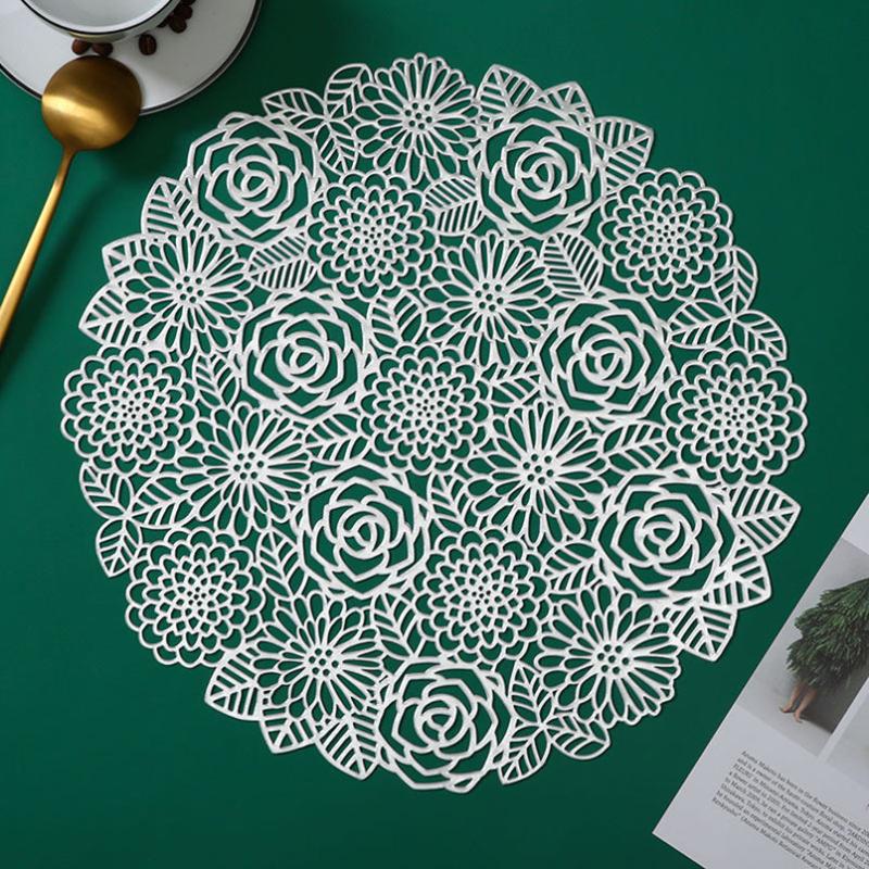Rose PVC Placemats Insulated Anti Slip Washable for Home Kitchen Dining