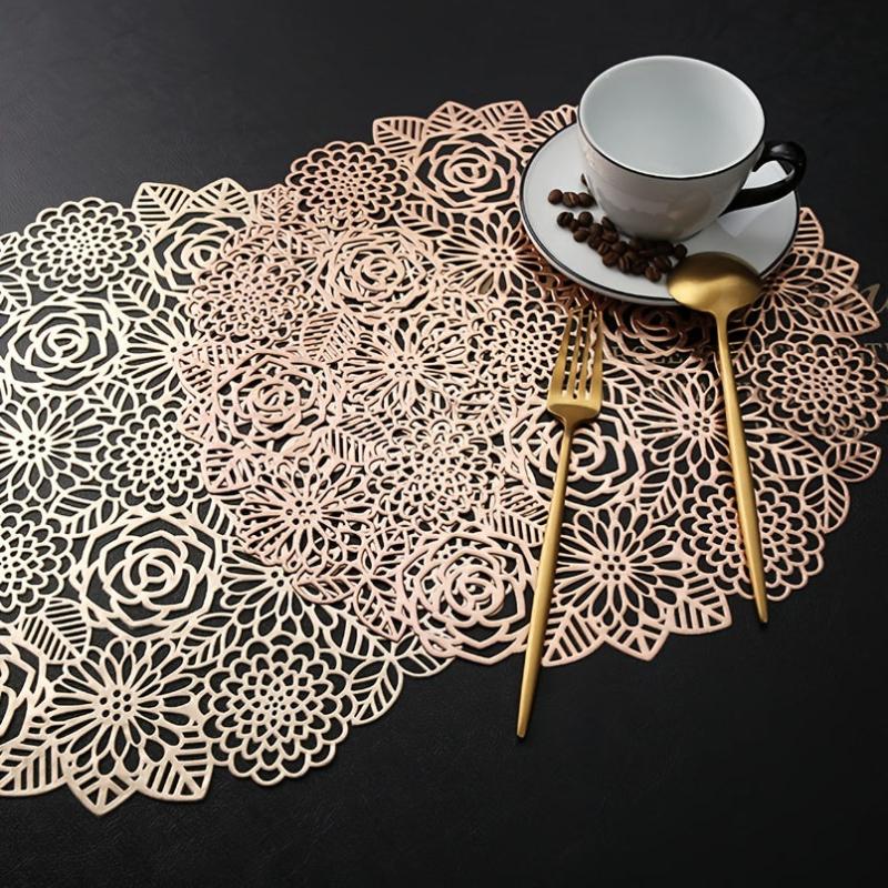 Rose PVC Placemats Insulated Anti Slip Washable for Home Kitchen Dining