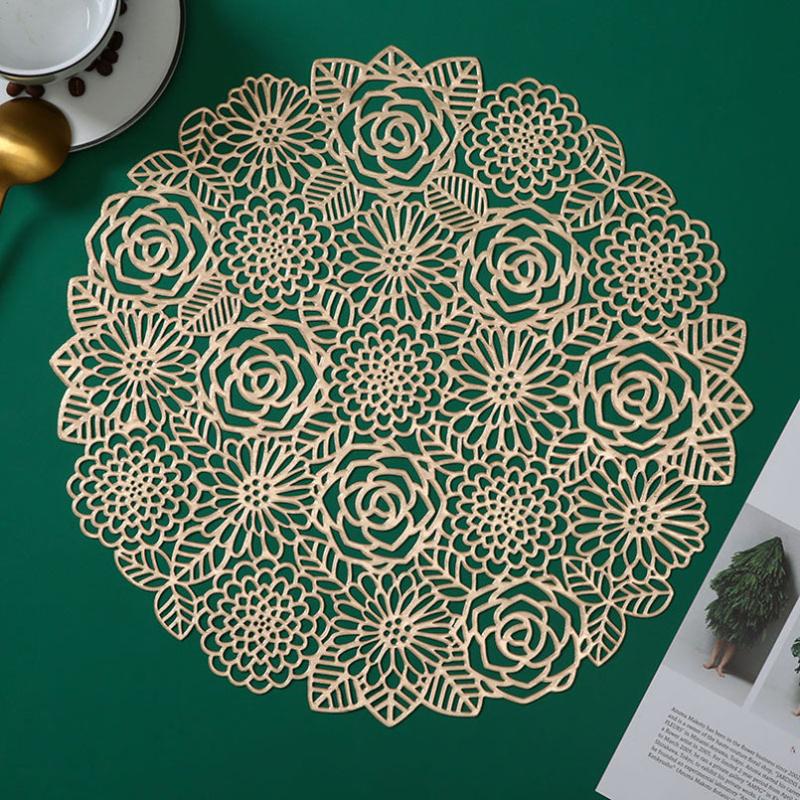 Rose PVC Placemats Insulated Anti Slip Washable for Home Kitchen Dining