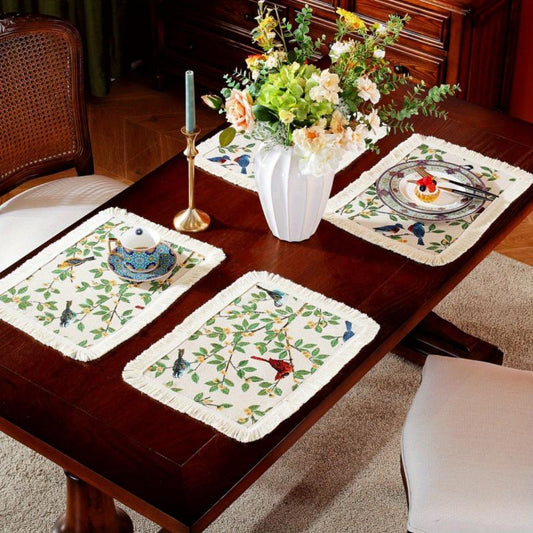 Vintage Chinese Style Bird Jacquard Embroidery Table Runner for Home Decor