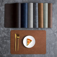 Nordic Western Placemat Double Layer Cowhide Pattern PU Leather Table Pad