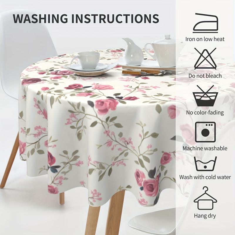 Waterproof Floral Round Tablecloth for Picnic or Party Home Decor