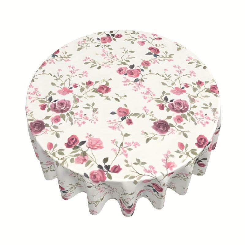 Waterproof Floral Round Tablecloth for Picnic or Party Home Decor