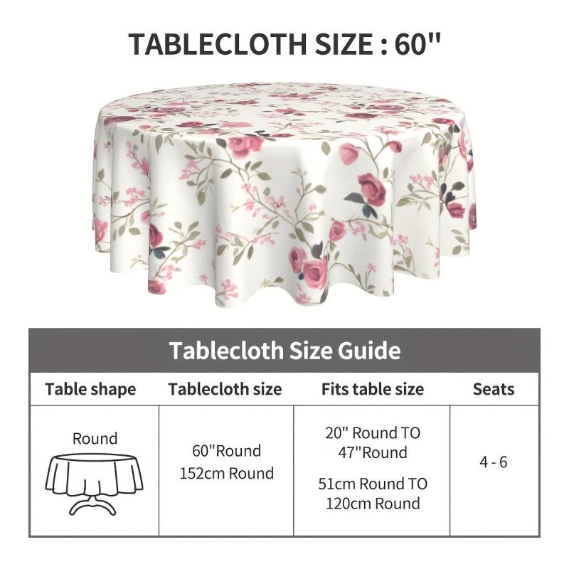 Waterproof Floral Round Tablecloth for Picnic or Party Home Decor