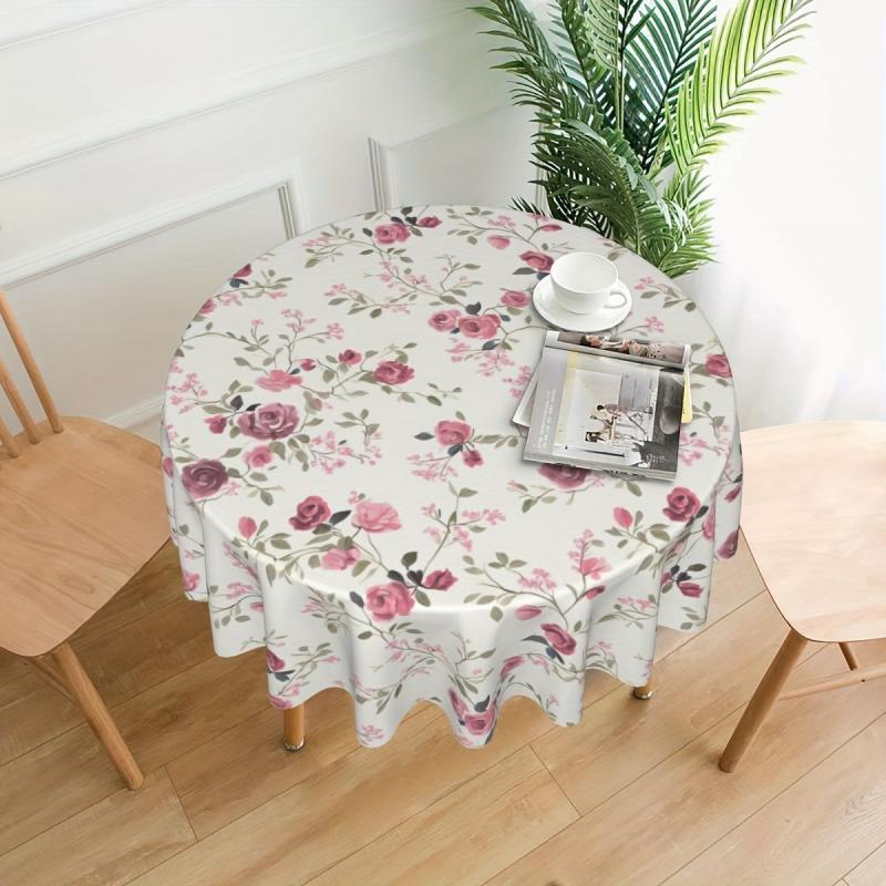 Waterproof Floral Round Tablecloth for Picnic or Party Home Decor