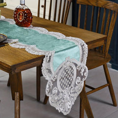 Velvet Embroidery Lace Table Runner Wedding Banquet Autumn Fall Decor