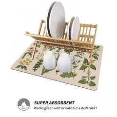 Herbal Plant Printed Dish Drying Pad Kitchen Countertop Absorbent Mat