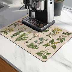 Herbal Plant Printed Dish Drying Pad Kitchen Countertop Absorbent Mat