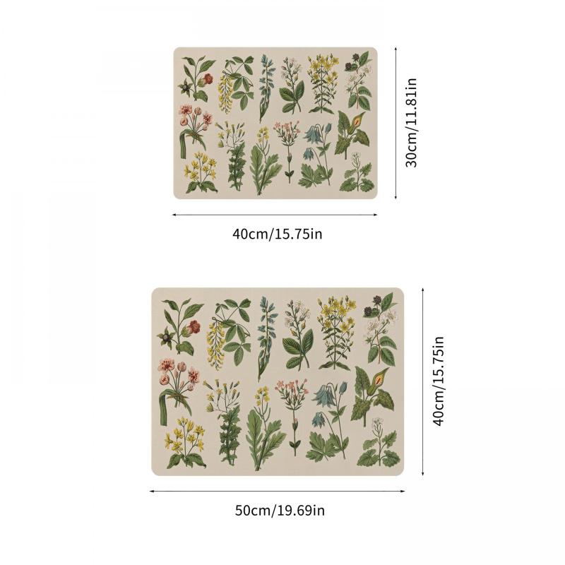 Herbal Plant Printed Dish Drying Pad Kitchen Countertop Absorbent Mat