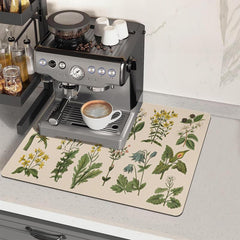 Herbal Plant Printed Dish Drying Pad Kitchen Countertop Absorbent Mat