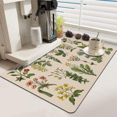 Herbal Plant Printed Dish Drying Pad Kitchen Countertop Absorbent Mat