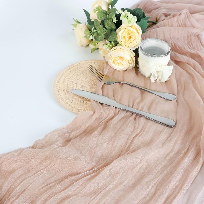 Balinese Pleated Table Runner Solid Cheesecloth Cover