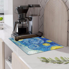 Non Slip Drain Mat for Kitchen Bathroom, Absorbent Art Printed Placemat