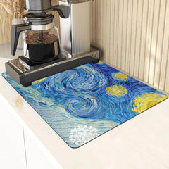 Non Slip Drain Mat for Kitchen Bathroom, Absorbent Art Printed Placemat