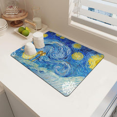 Non Slip Drain Mat for Kitchen Bathroom, Absorbent Art Printed Placemat