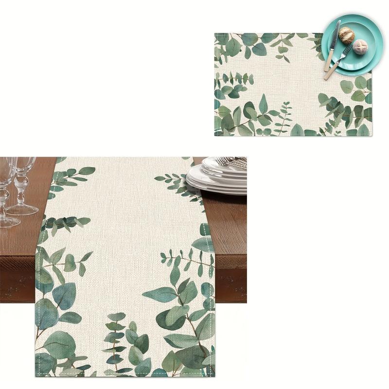 Eucalyptus Leaves Table Runner Spring Summer Green Plants Table Mat