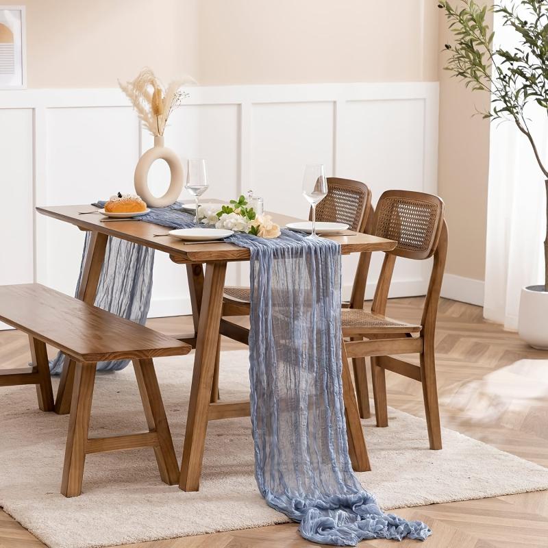 6pcs Cheesecloth Table Runner Boho Style Romantic Rustic Table Runner