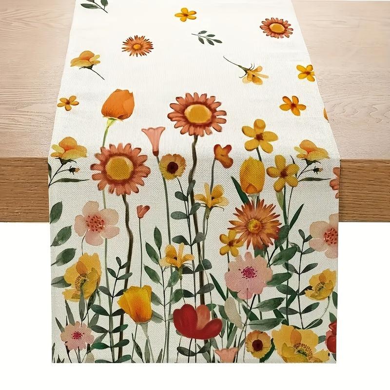 Polyester Table Runner Autumn Leaf Floral Pattern Thanksgiving Kitchen Decor
