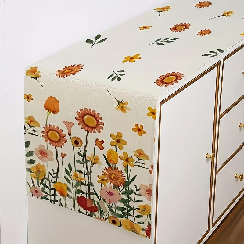 Polyester Table Runner Autumn Leaf Floral Pattern Thanksgiving Kitchen Decor