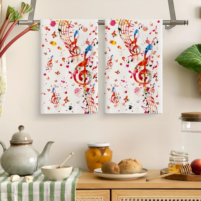 2pcs Microfiber Music Symbol Hand Towels Kitchen Dish Cloths