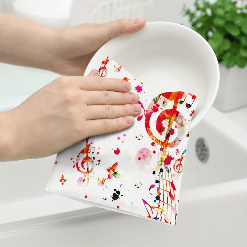 2pcs Microfiber Music Symbol Hand Towels Kitchen Dish Cloths