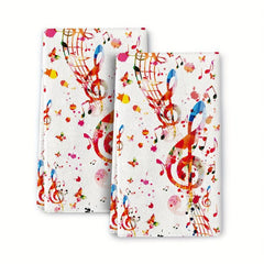 2pcs Microfiber Music Symbol Hand Towels Kitchen Dish Cloths