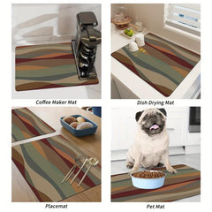 Striped Printed Dish Drying Mat Soft Draining Pad Non Slip Absorbent