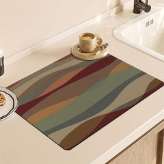 Striped Printed Dish Drying Mat Soft Draining Pad Non Slip Absorbent