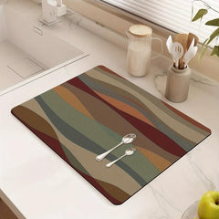 Striped Printed Dish Drying Mat Soft Draining Pad Non Slip Absorbent