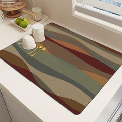 Striped Printed Dish Drying Mat Soft Draining Pad Non Slip Absorbent