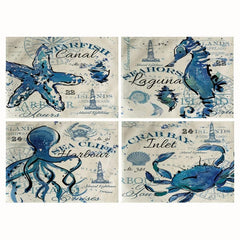 4pcs Ocean Style Linen Placemat, Kitchen Decor