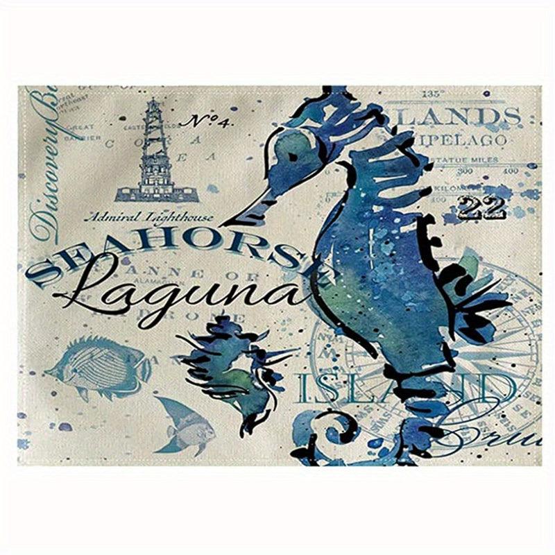 4pcs Ocean Style Linen Placemat, Kitchen Decor