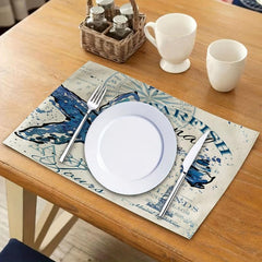 4pcs Ocean Style Linen Placemat, Kitchen Decor