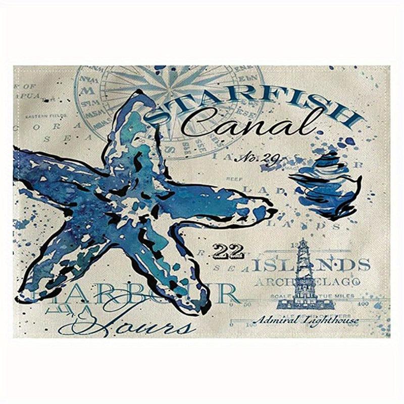 4pcs Ocean Style Linen Placemat, Kitchen Decor
