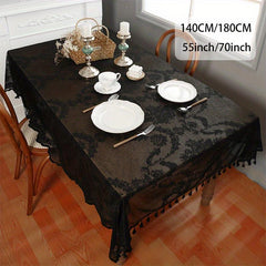 Lace Embroidered Tablecloth with Tassel Vine Flower Pattern
