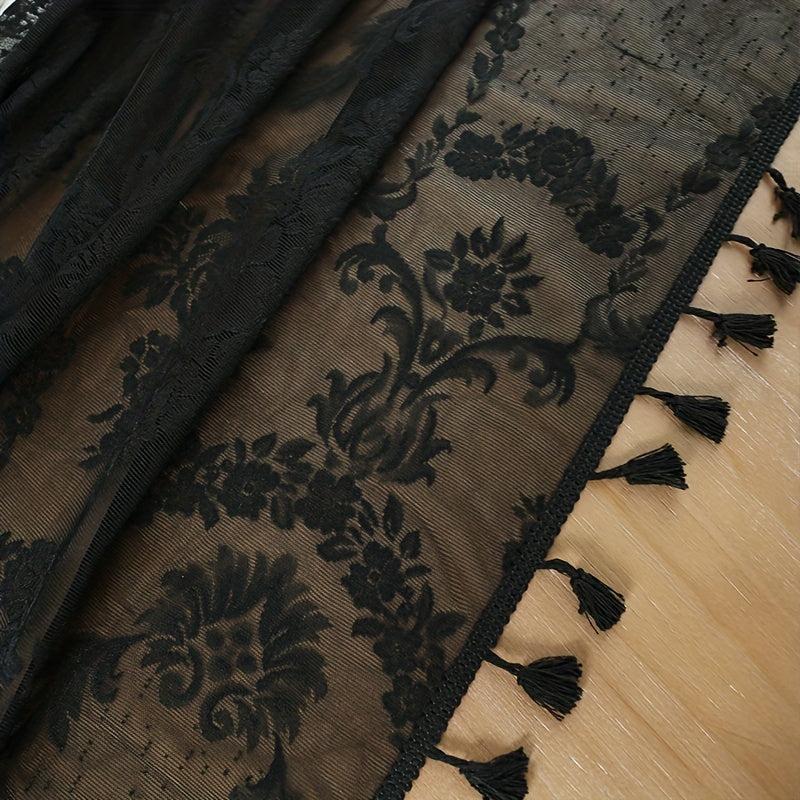 Lace Embroidered Tablecloth with Tassel Vine Flower Pattern