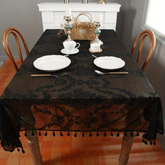 Lace Embroidered Tablecloth with Tassel Vine Flower Pattern