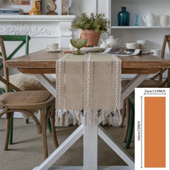Polyester Table Runner Khaki Geometric Style with Tassel