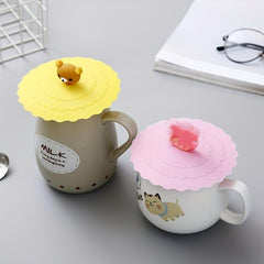 1pc Cartoon Cup Cover Reusable Heat Resistant Leakproof Dustproof Lid Caps