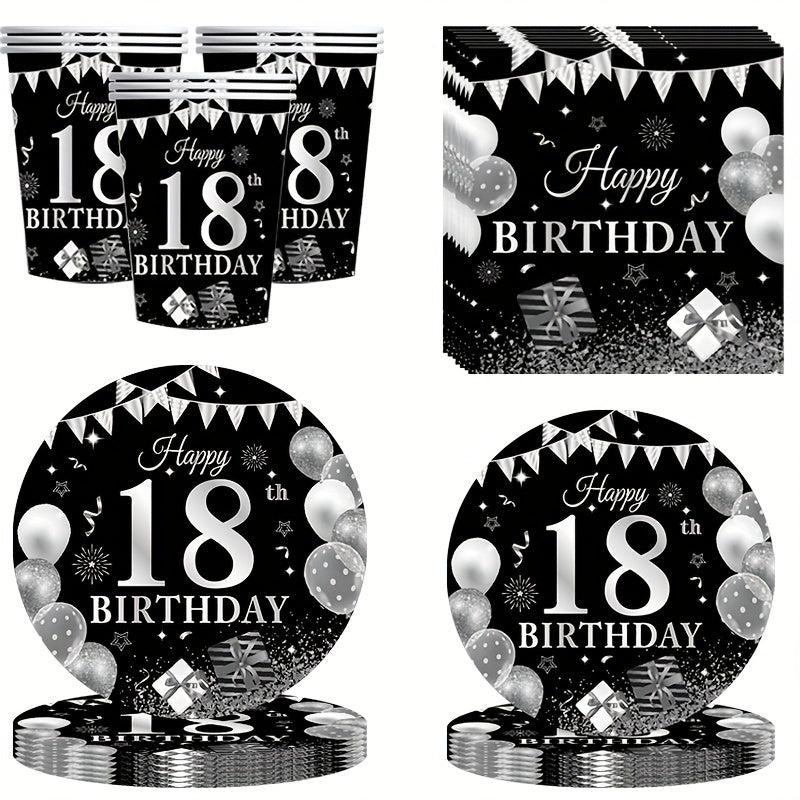 24pcs 18th Birthday Party Supplies Paper Plates Cups Napkins Party Tableware