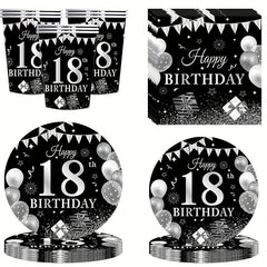 24pcs 18th Birthday Party Supplies Paper Plates Cups Napkins Party Tableware