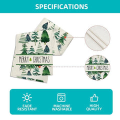 Polyester Watercolor Green Trees Merry Christmas Table Runner
