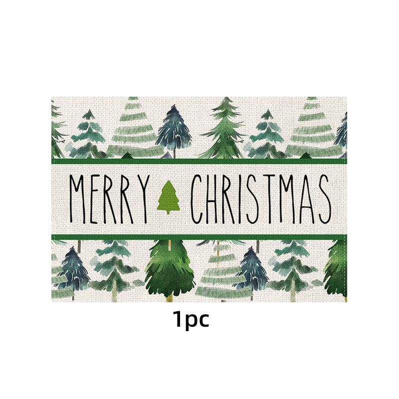 Polyester Watercolor Green Trees Merry Christmas Table Runner