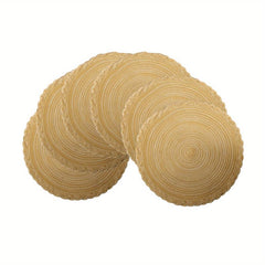 6pcs Round Polyester Placemat Solid Heat Insulation Table Pad