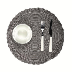 6pcs Round Polyester Placemat Solid Heat Insulation Table Pad
